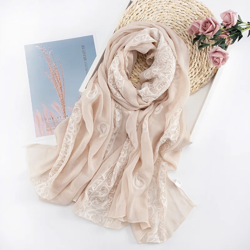 

Embroidered Scarf Travel Yarn Women Summer Driving Sunscreen Embroidered Beach Towel Cotton and Linen Long Strip Oversized Shawl