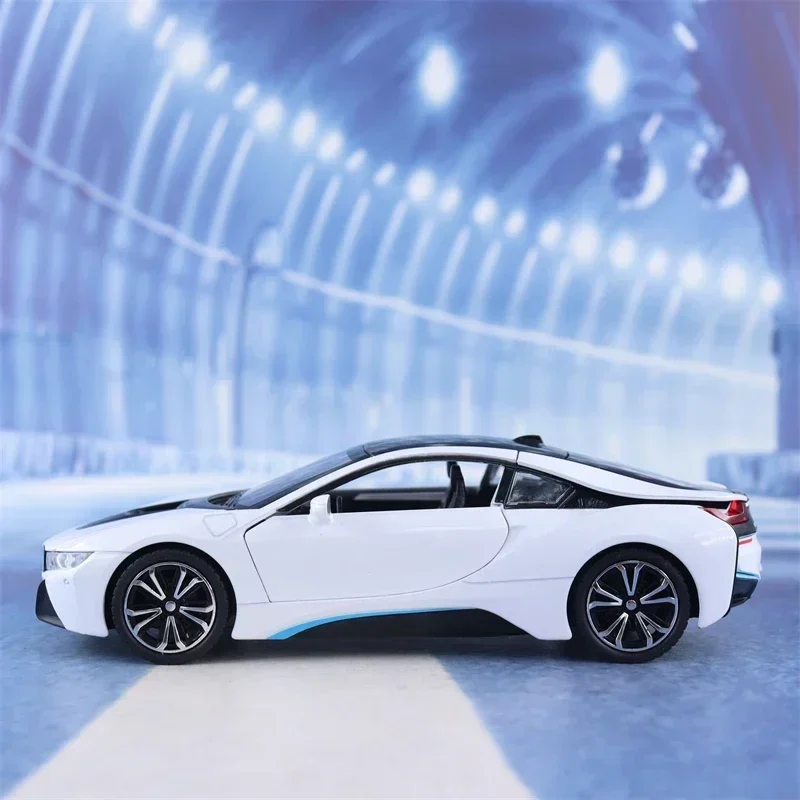 1:22 BMW I8 auto sportiva alta simulazione pressofuso in lega di metallo modello di auto suono luce tirare indietro collezione giocattolo per bambini regali
