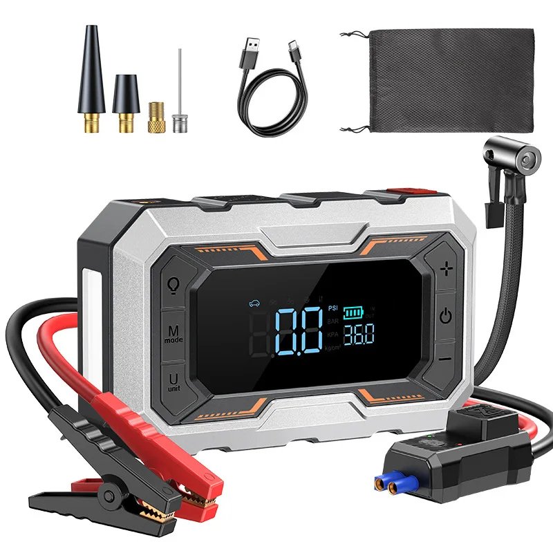 Portable Car Jump Starter&Air Pump 12V Booster 6000mAh Battery Starter Powerbank Warning Light Tire Inflator Fast Charging