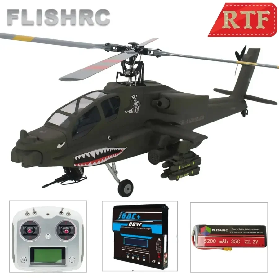 FLISHRC Roban AH-64 Apache 500 Size Scale Helicopter Four Rotor Blades GPS with H1 Flight Control RTF