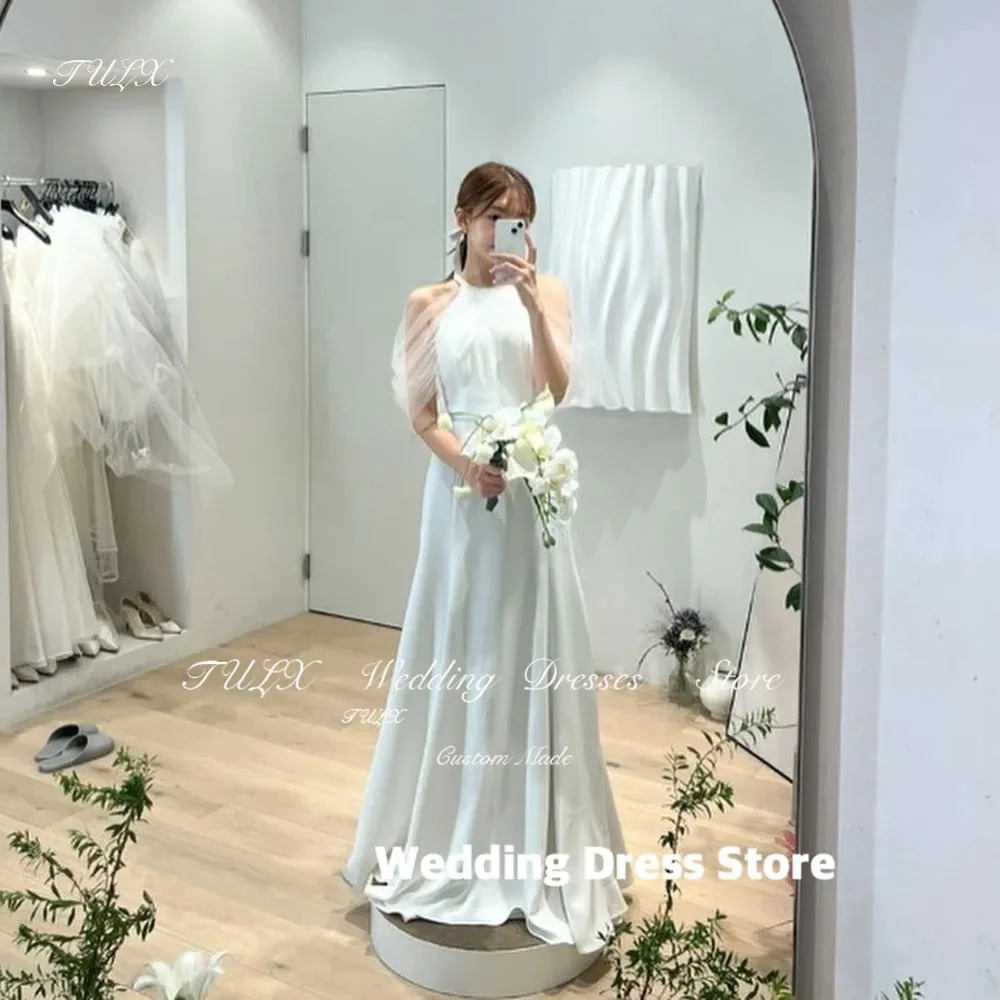 

TULX Elegant Shiny Pearls Halter Wedding Dress Korea Photo Shoot Sleeveless A Line Bridal Gowns Floor Length Custom Made 웨딩드레스