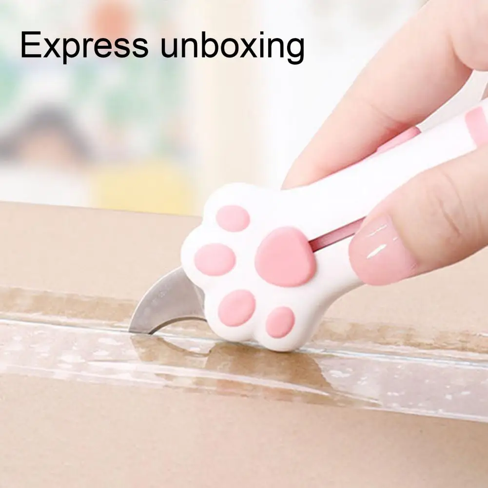 14.3cm Cat Paw Box Cutter Paper Knife Retractable Cat Scratching Knife Mini Cardboard Sealing Tape Cutter School DIY Accessories