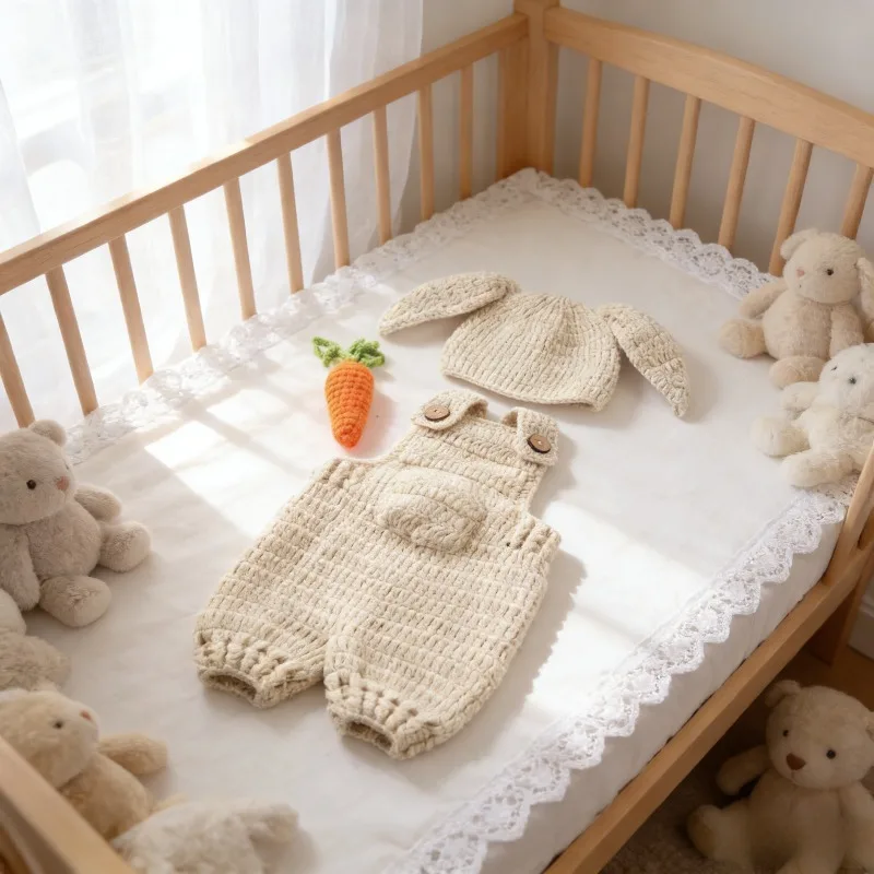 

Комбинезон для фотосессии новорожденных в виде кролика, костюм с мотивом моркови, реквизит для детской фотосессии, комплект из трех предметов для милых съемок младенцев