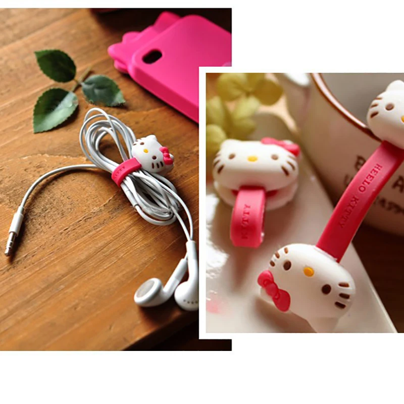 Sanlio Hello Kitty Cartoon Silicone Fone de ouvido Winder Hub, Data Cable Organizer, Mini Encadernação Tape Winder, Menina, Tie Tape