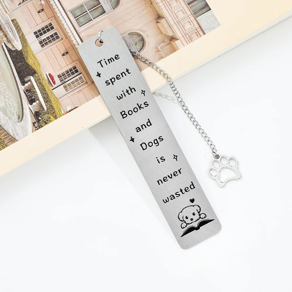 Honden- en tijdbladwijzer, roestvrijstalen bladwijzer voor hondenliefhebbers, prachtige zwarte geschenkdoosset, leeswijzer.