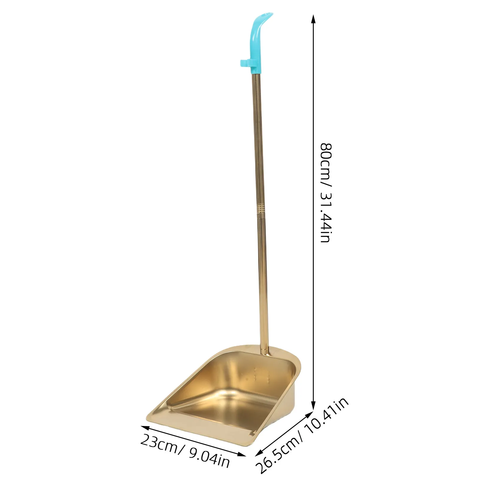 Golden Stainless Dust Pan Heavy Duty Long Handle Upright Dustpan Wide Scooper for Home Kitchen Floor Cleaning