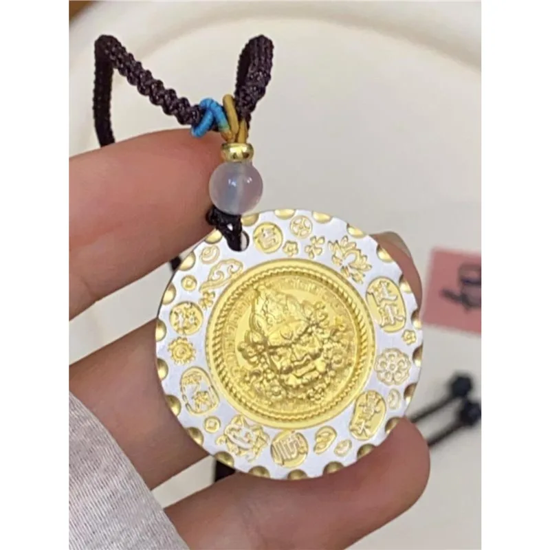 

S999 Серебряный круглый кулон с желтой монетой «Бог богатства» с покрытием из цельного золота