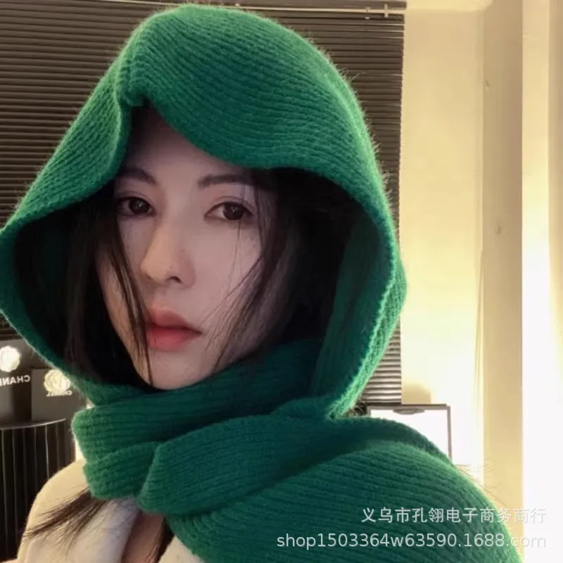 قبعة وشاح شتوية دافئة قطعة واحدة للنساء شريطية محبوكة بغطاء للرأس شال كيب أنيق ملابس خارجية للرقبة #3