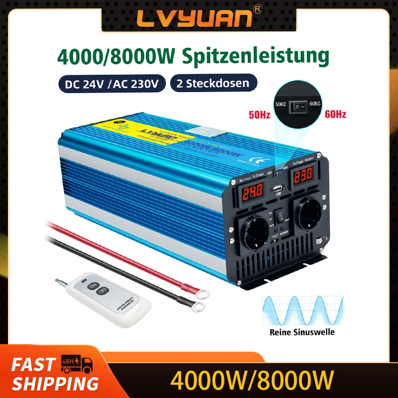 Convertitore di potenza da 8 kW DC12V/24V a AC220V 50Hz Inversor a onda sinusoidale pura Carava/Cruise Alimentatore Convertitore ventola intelligente