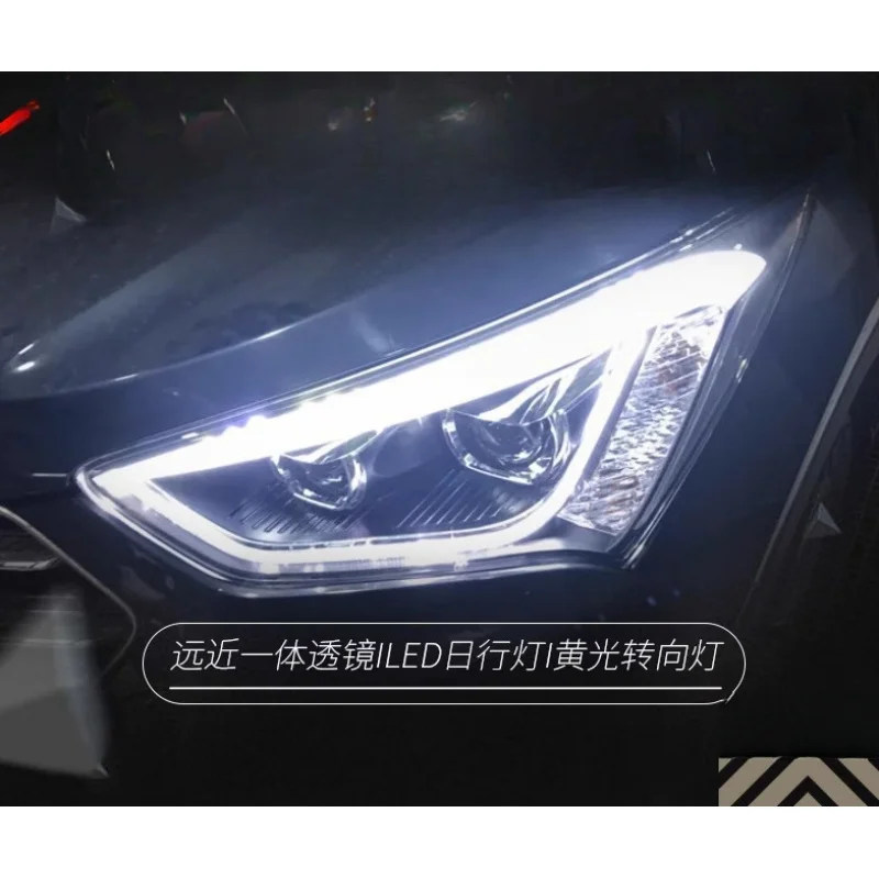 Suitable for Hyundai New Santa Fe IX45 Headlight Assembly Modified LED Eyebrow Daytime Running Light Bi-Optic Lens Xenon Lamp