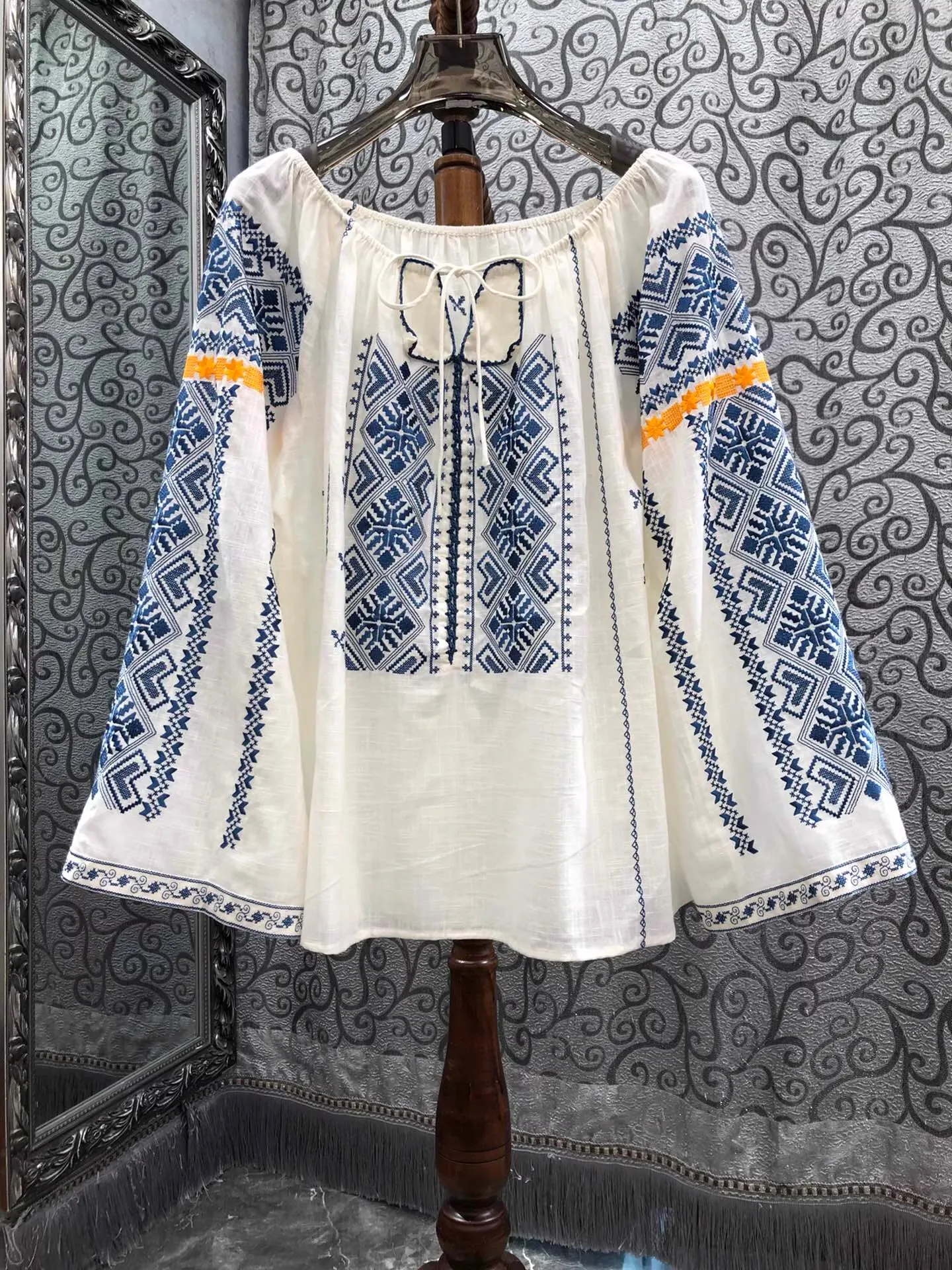 

Высочайшее качество, новые дизайнерские модные блузки, лето 2021, женские элегантные свободные топы с изысканной вышивкой и рукавами 3/4, Blusas Feminino