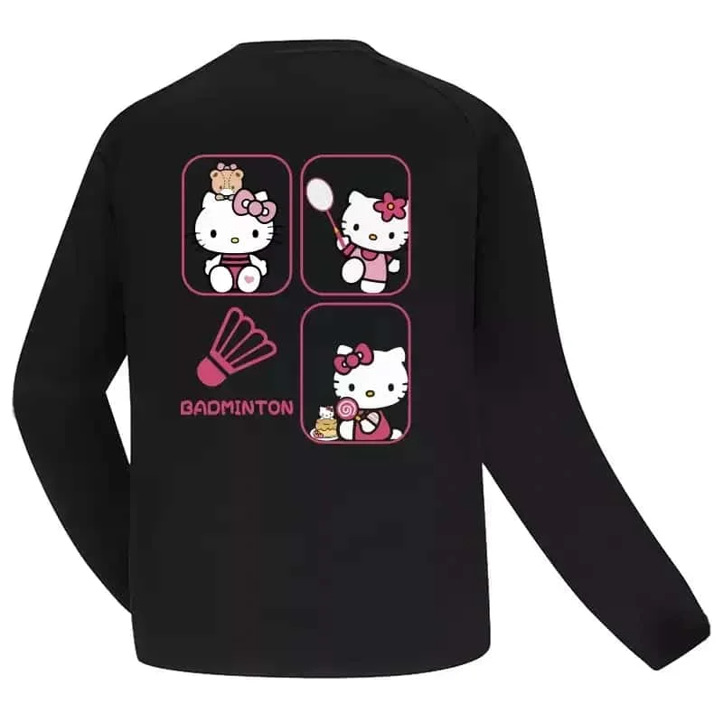 

Hello Kitty and Badminton Fashionable Printed Long Sleeved T-shirt, Fashionable Street Quick Drying Casual Sports Top