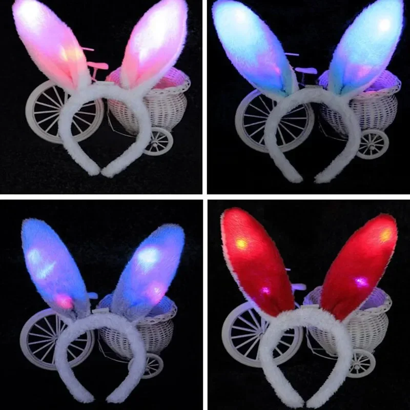 Sequin Plush Rabbit Bunny Ears Headband LED Glow Hair Band Neon Party Gift Cosplay Birthday Navidad Wedding Festival