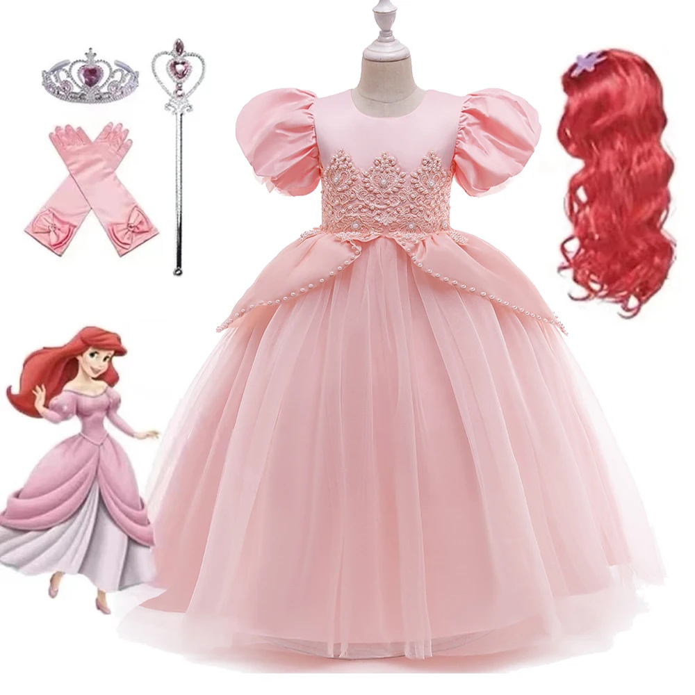 Disney Little Girls Kid Princess Ariel Mermaid Pink Dress Elegant for Baby Girl Birthday Party Holiday Halloween Cosplay Costume