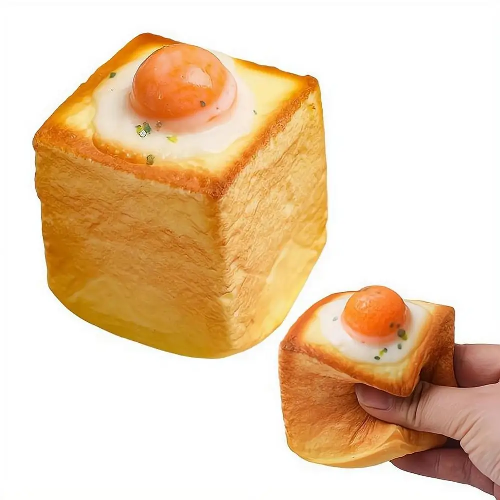 Fried Egg Toast Squishy Toy, Slow Rising Squeeze Bread Toy Toast Fried Egg Simulation Food Desk Toys for Kids Adults Hand Relax