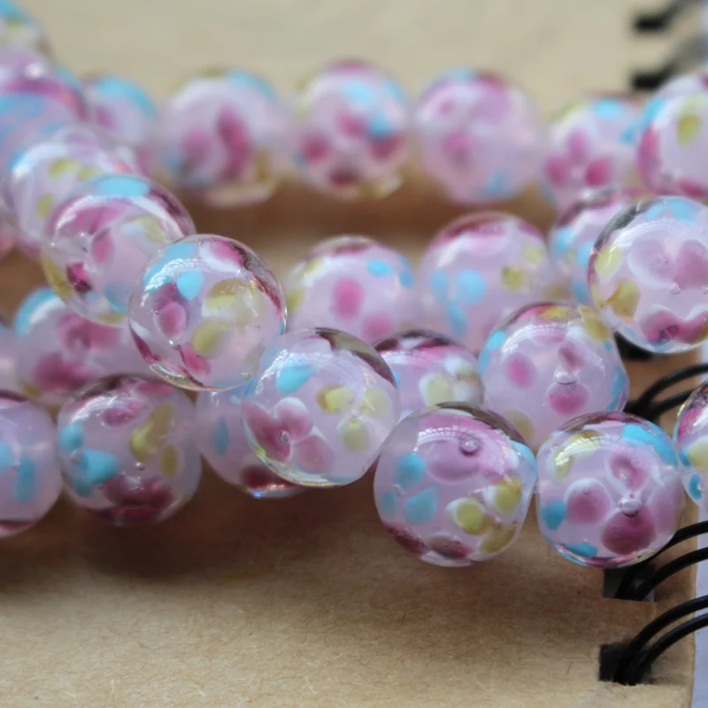 10Pcs 12mm14mm Handmade Lampwork Glass beads Flower Beads Solid Pink color jewelry make Bracelet Necklace Wholesale and Retail