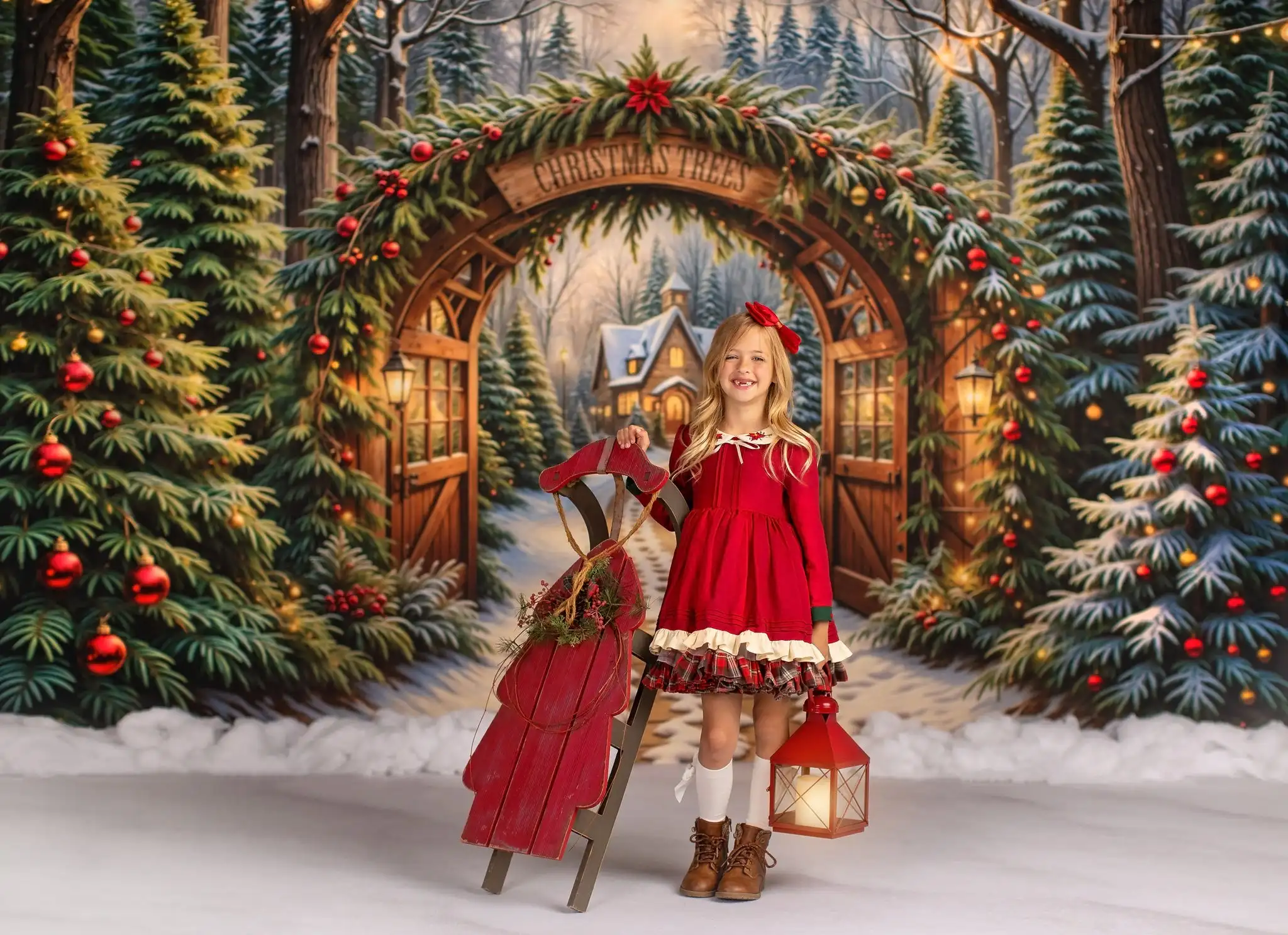 Santas Farm Cocoa Corner Backdrops Kids Family Photography Tinsel Trail Forest Christmas Winter Mistletoe Market Backgrounds