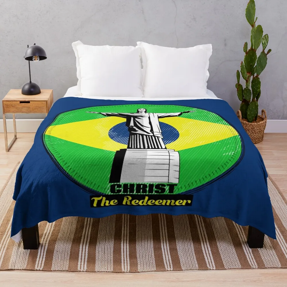 Christ the Redeemer Brazil Flag Throw Blanket Flannel Blankets For Sofas Bed covers Hairys Blankets