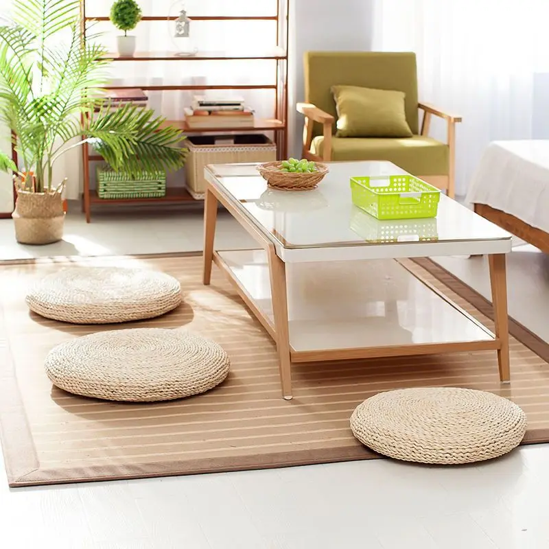 Thick Round Meditation Cushion for Seating on Tatami Mats Balcony Windowsills Yoga Zazen Sitting Pad Woven Corn Husk Grass