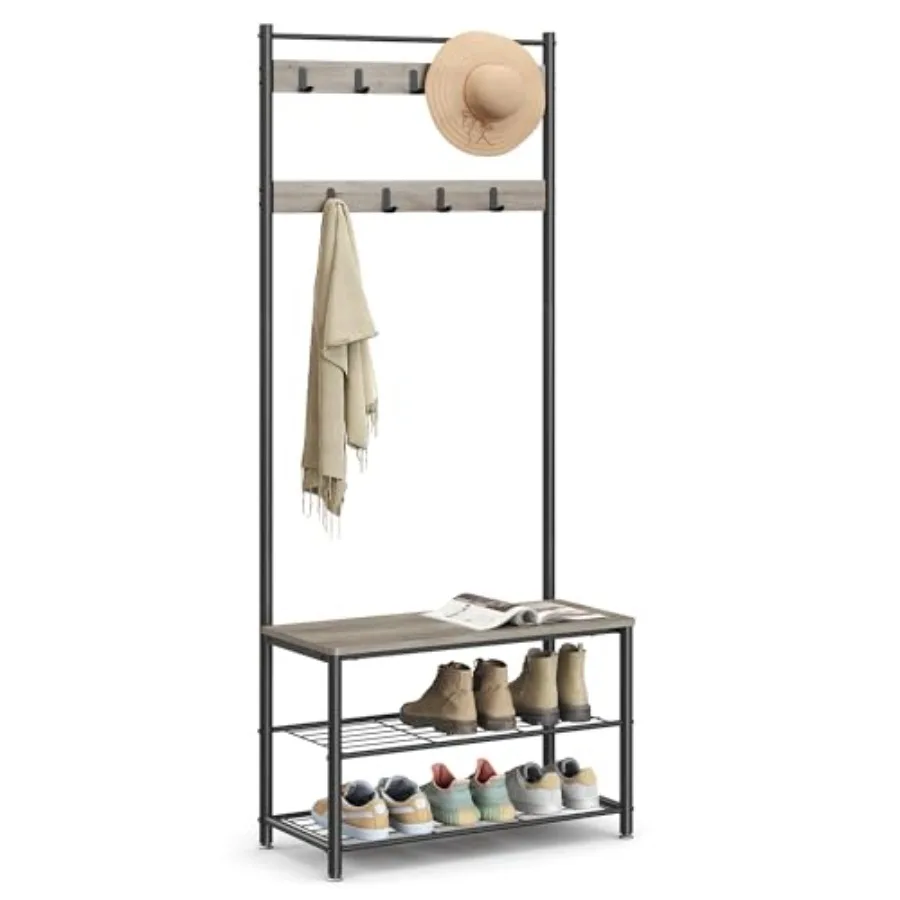 

Coat Rack Hall Tree with Shoe Storage Bench Entryway Bench with Shoe Storage 3-in-1 Steel Frame for Entryway 12.6 x 27.6 x 68.9