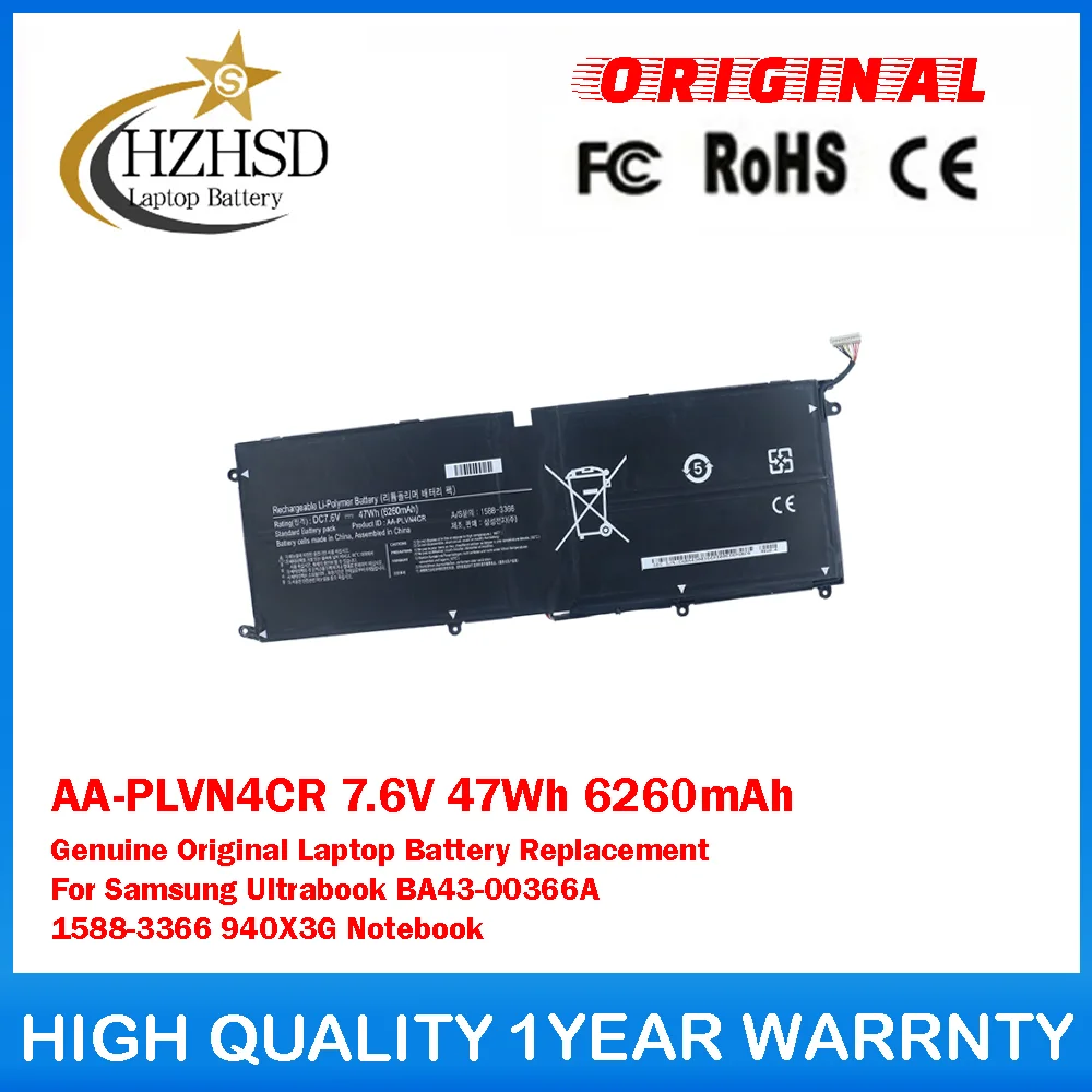

AA-PLVN4CR 7.6V 47Wh 6260mAh Genuine Original Laptop Battery Replacement For Samsung Ultrabook BA43-00366A 1588-3366 940X3G