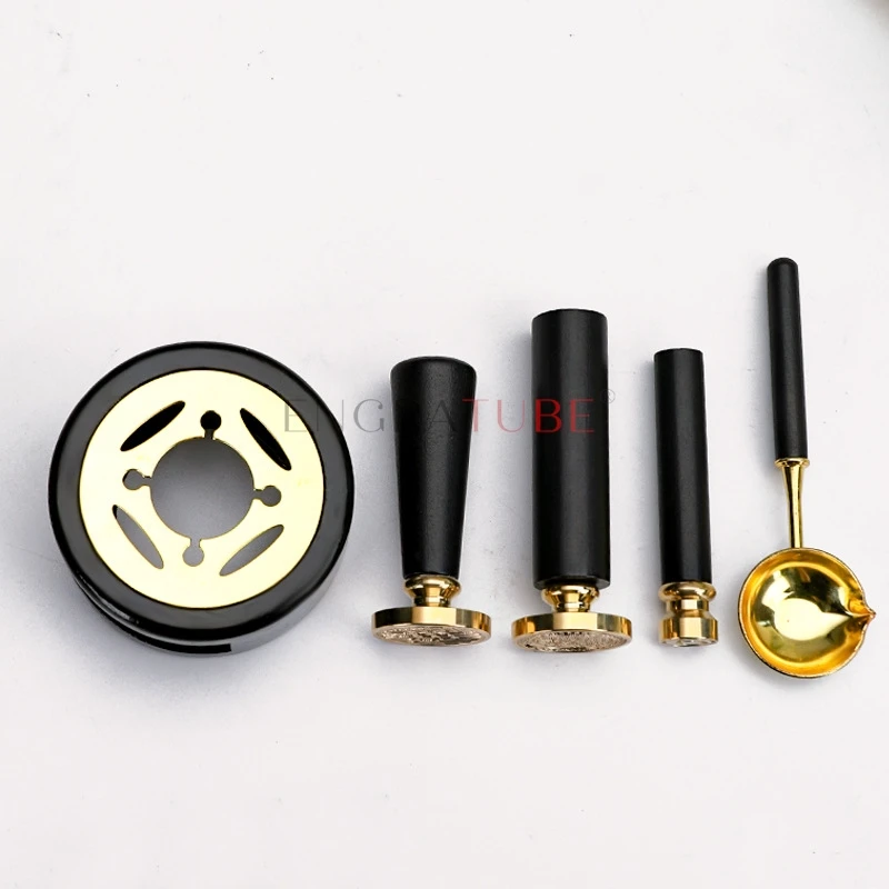 3pcs/set Wax Seal Stamp Set Black Wax Spoon Lacquer Stove Pot Wood Handle Furnace Decorative Craft