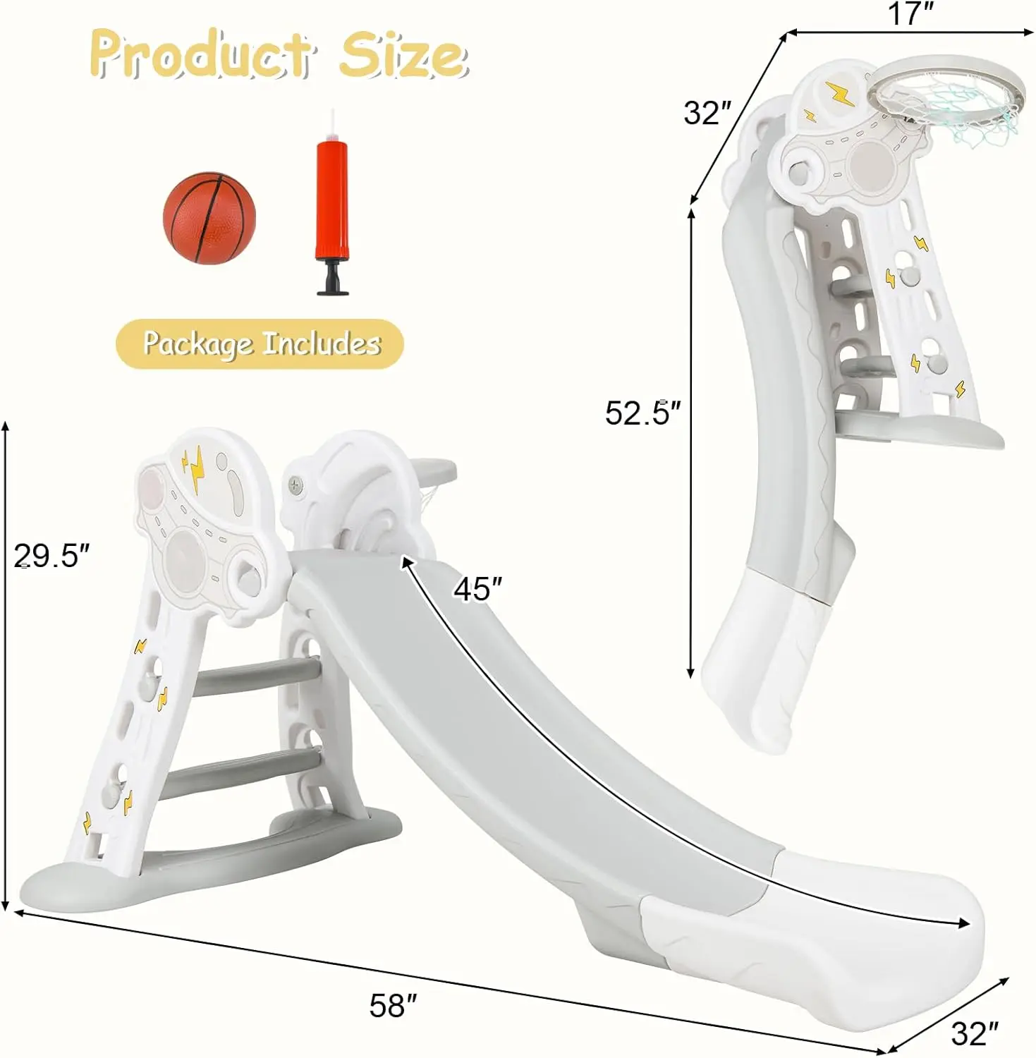 Scivolo per bambini, scivolo per bambini pieghevole 3 in 1, scivolo per interni con canestro da basket, set da gioco indipendente per scalatore esterno, extra lungo