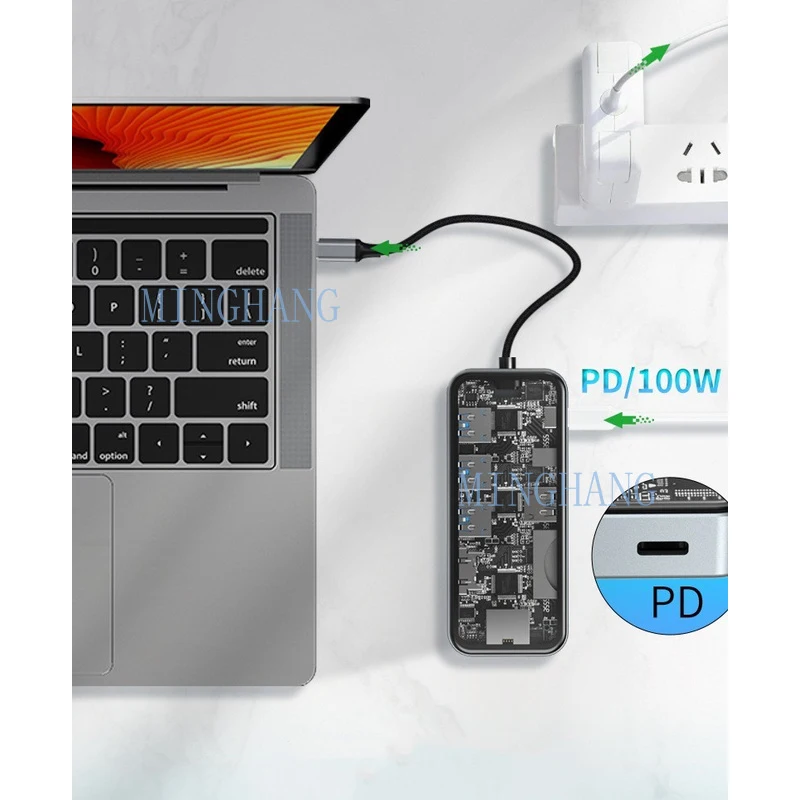 M  USB C 10 in 1 Type-C Docking Station Laptop Gigabit Ethernet Port Accessories