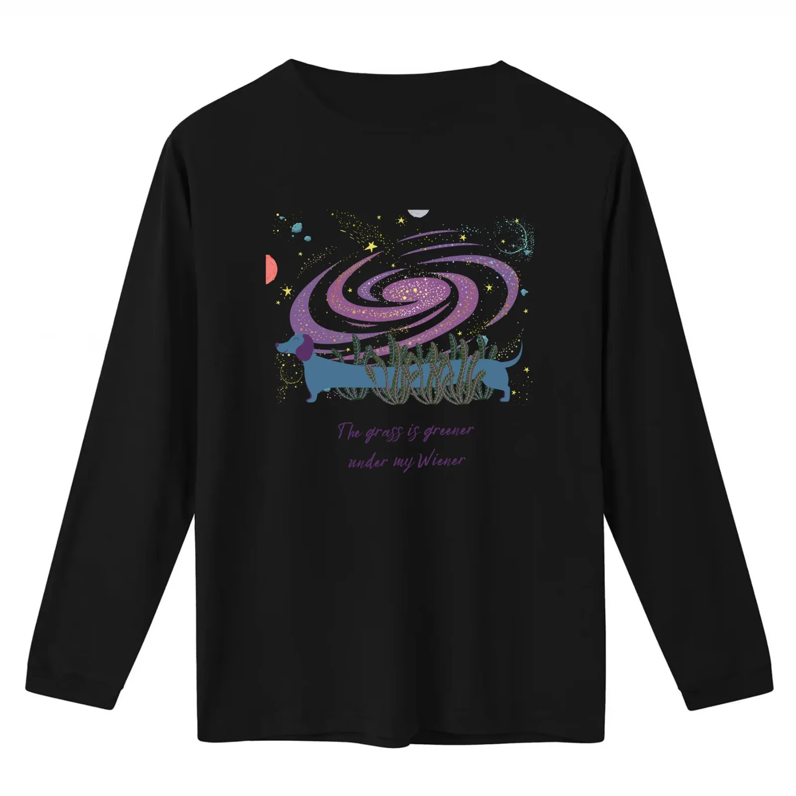 Blue Wiener Galaxy T-Shirt Summer Casual Cotton Tee Oversized Streetwear Tops Vintage Graphic Print Loose Fit Short Sleeve