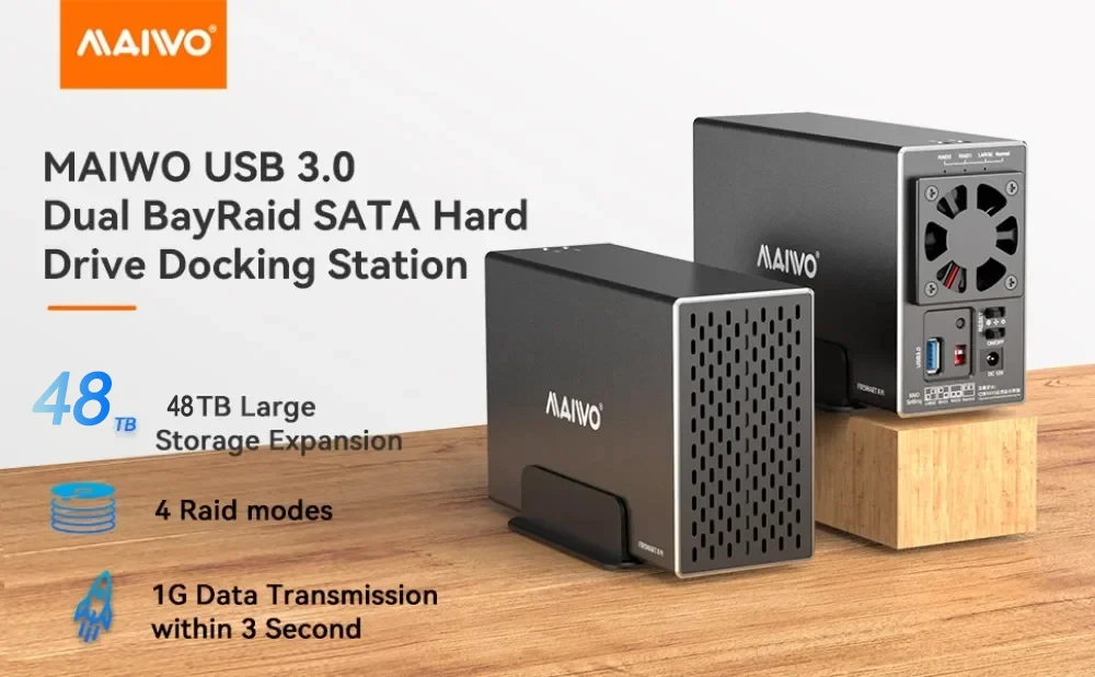 Maiwo 2.5/3,5 Zoll Dual Bay externes Festplatten gehäuse mit 4 Raid HD Array Sata zu USB 3,0 Festplatte Docking station – Detail 3