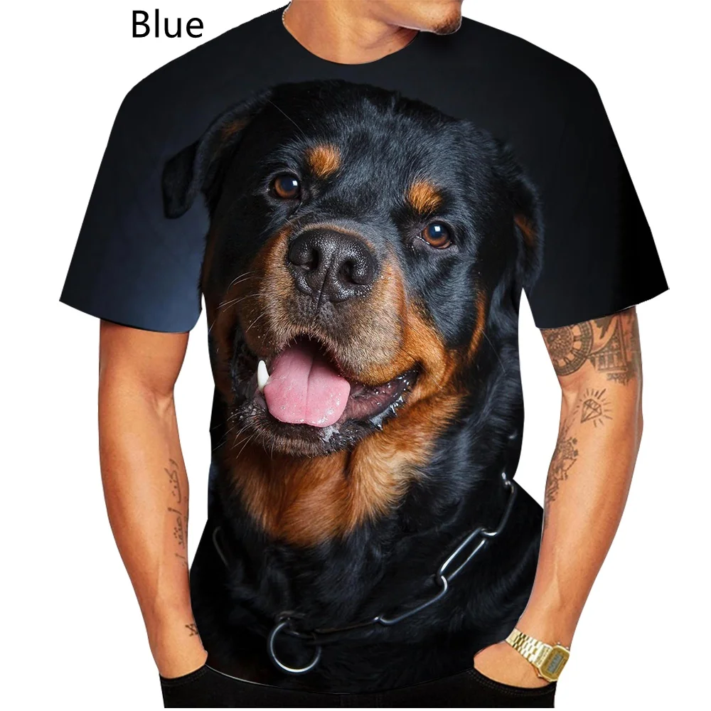 2022 New Design Cute Pet Dog Rottweiler 3D Print T-shirt Funny Stylish Mens and Womens Casual Short Sleeves