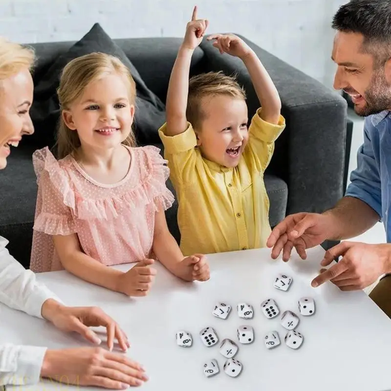 

A1A2 18Pcs 16mm White Acrylic Right Angled Dices Game Props Toy for Kids Mathematical Symbol Game Dices Kids Teaching Tool