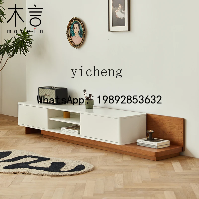 stretching function white storage TV cabinet, simple white paint, super long floor cabinet, large space