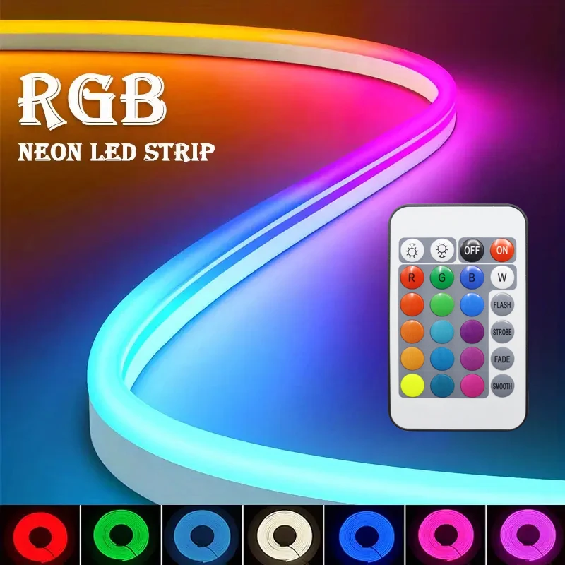 1 Rolo de Fita de Luz LED Neon RGB Flexível de Baixa Tensão 5V, Interface USB, com Controlador Multifuncional de 24 Teclas, Pode Alternar Cores de Luz e Ajustar o Brilho, Usado para Jogos, Decoração de Carros Elétricos