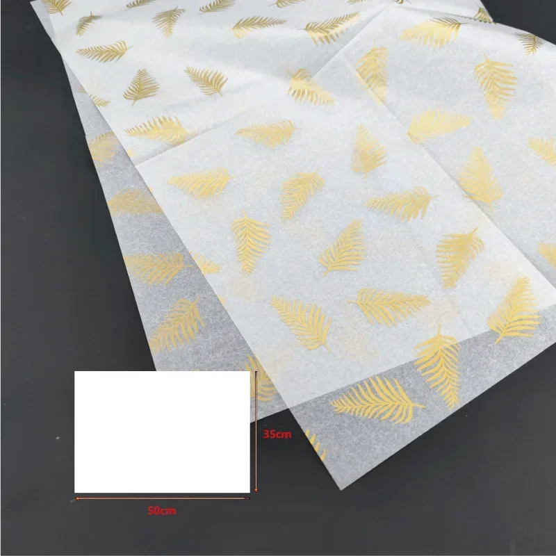 10pcs Flower Gift Wrapping Tissue Paper Translucent Pleated Papers Gold Leaf Pattern Clothing Shoe Package Handmade Apple Papers