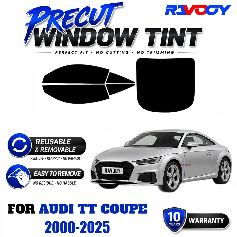 RAVOOY Precut Window Tint, Reusable Removable EPU Film, Custom Fit for Audi TT Coupe 2000-2025, UV Heat Protection