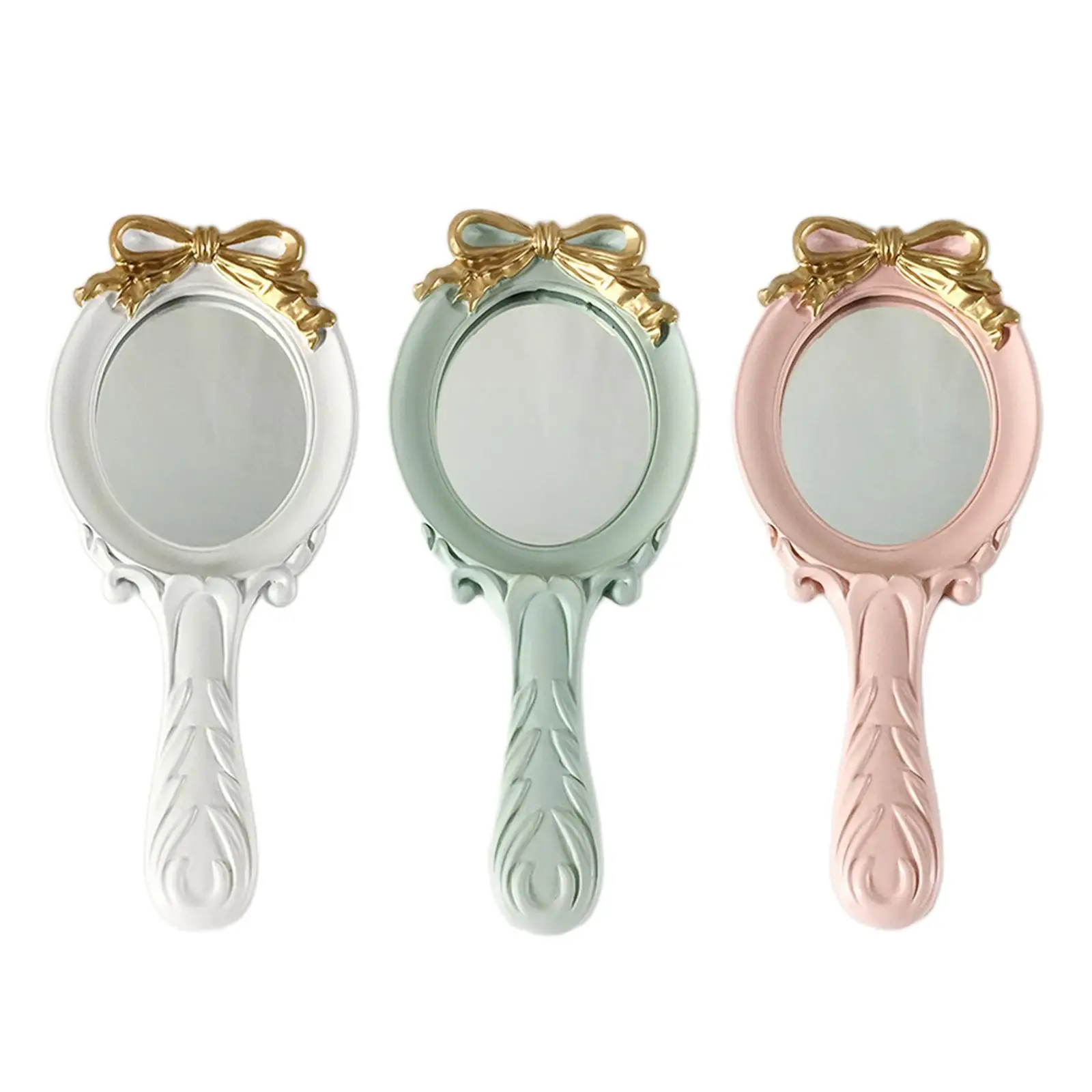 European Style Vintage Handheld Mirror Princess Women Girls Oval Makeup Cosmetic Tool with Anti Slip Handle