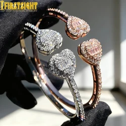 2025 New Iced Out Bling Open Heart Bracelet Gold Silver Color CZ Hearts Charm Bangle For Women Luxury Hip Hop Jewelry