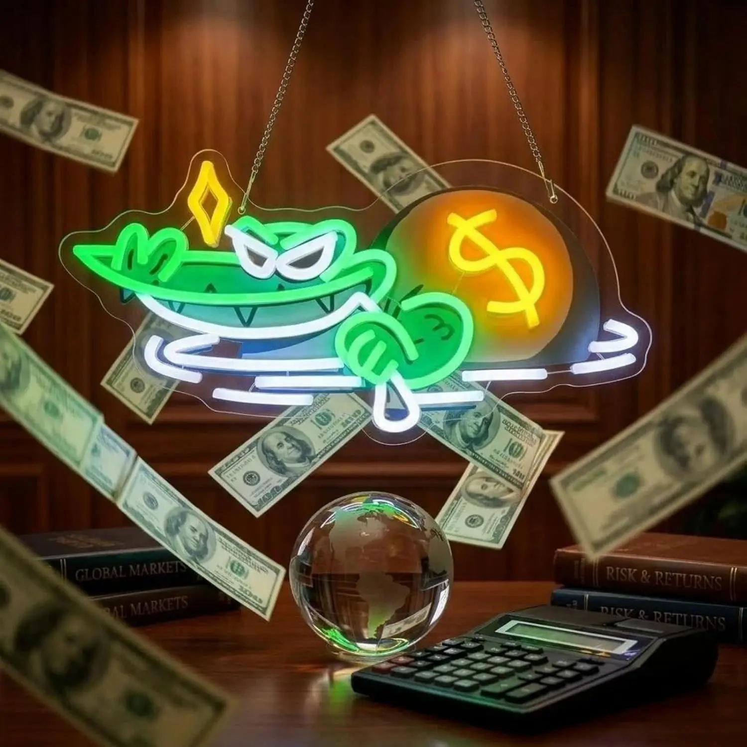 

Money Bag Crocodile Neon Light, Green Crocodile LED Sign , Cool Wall Decor for Game Rooms, Bars, Bedroom, Money-Themed Gifts
