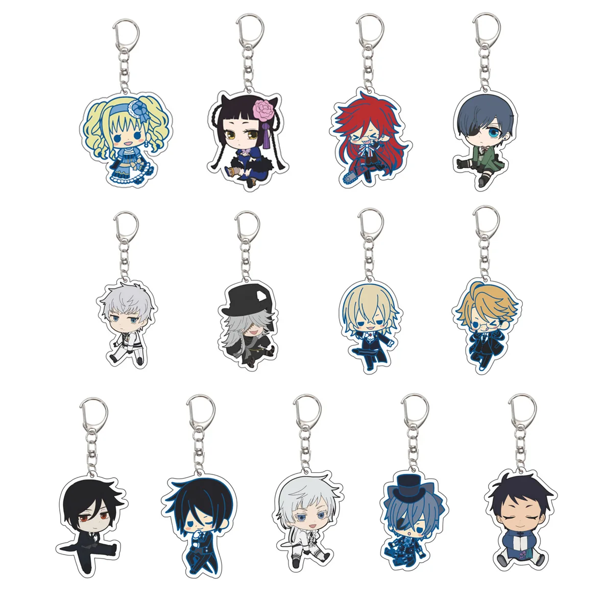 55MM  Anime Keychain Ciel Phantomhive/Sebastian Michaelis/Baldroy Key Chain Acrylic Model Plate Christmas Gifts