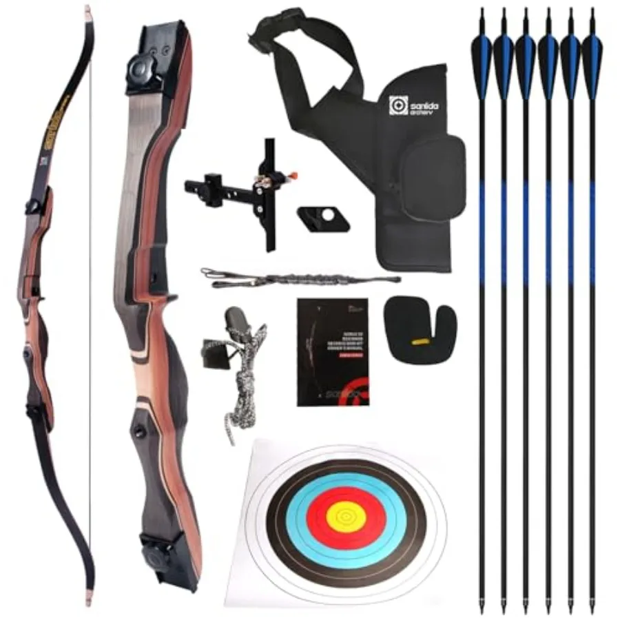 

Archery training kit for adult/youth: wooden takedown recurve bow 48/54/62/66/68/70 inch,RH only, natural wood finish, includes