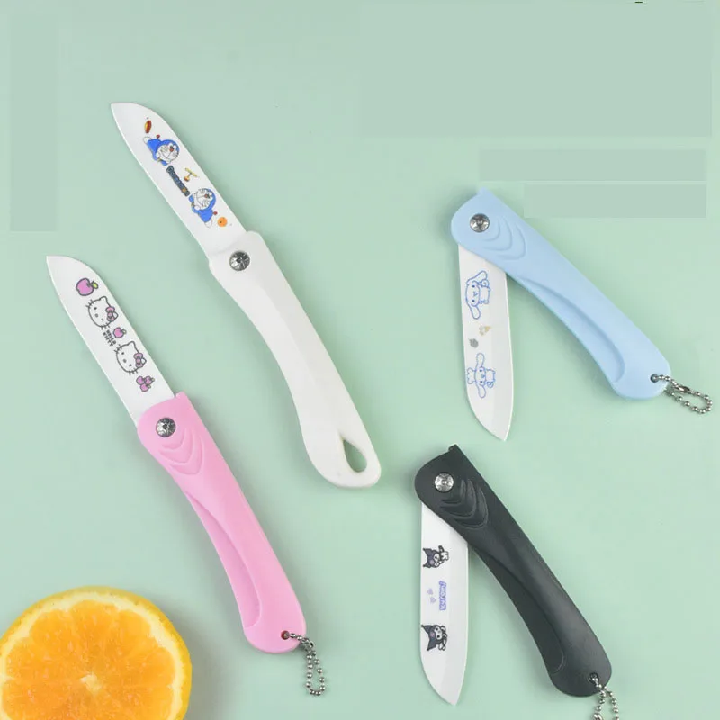 

3Pcs HelloKitty Sanrio Ceramics Folding Home Fruit Knife Kawaii Anime Cartoon Exquisite Travel Household Peeler Food Knife Gift