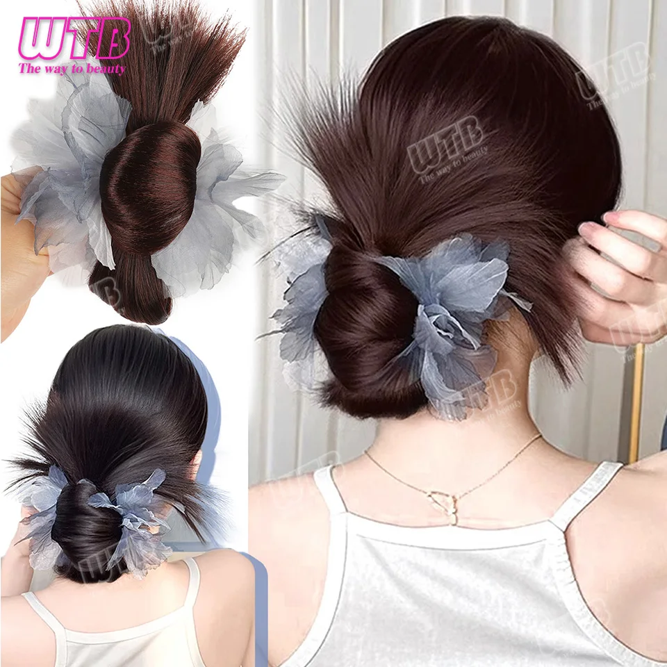 Synthetic Messy Bun Hair Piece Claw Clip Chignon Updo Feather Shuttlecock Head Hair Extension For Women Hair Accessories