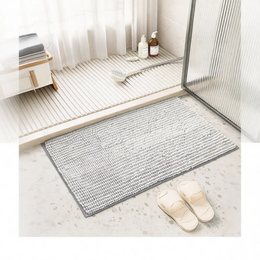 Plush Chenille Bath Rug Thick Water Absorbing Carpet Non Slip Floor Mat Machine Washable Decor For Restroom