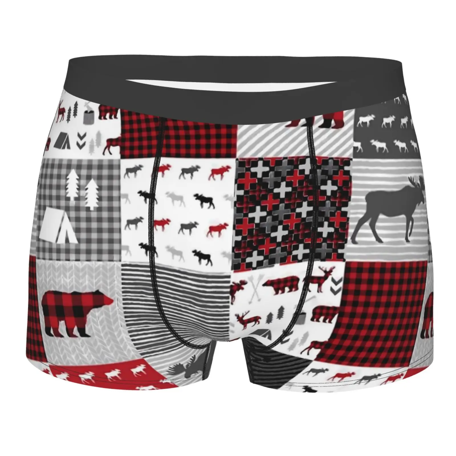 

Bear Deer Checkered Pattern Men Underwear Boxers Men's Novelty Underpant Breathable Printed Male Underpants Man Boxer Briefs