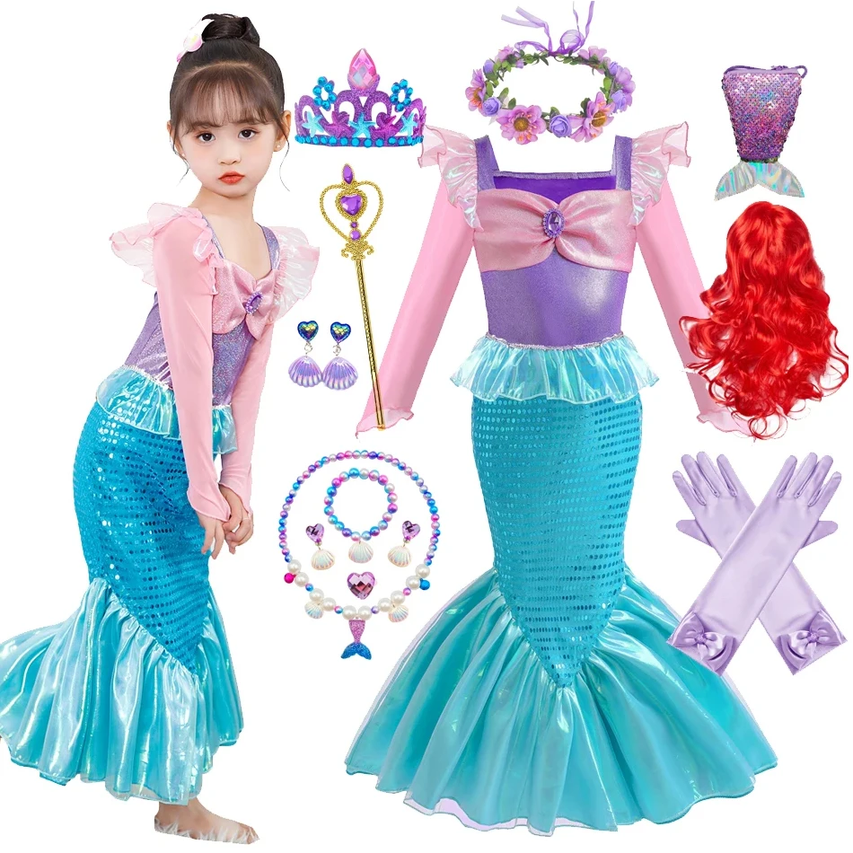 Mermaid Charm Princess Dress Cosplay Ariel Costumes For Kid Girl Birthday Carnival Party Role Playing Dresses Halloween Clothing