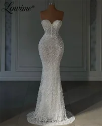 Pearl Dress Ivory Full Beaded Evening Gown Elegant Mermaid Sweetheart Arabic Prom Party Dresses Long Vestidos De Gala Customized