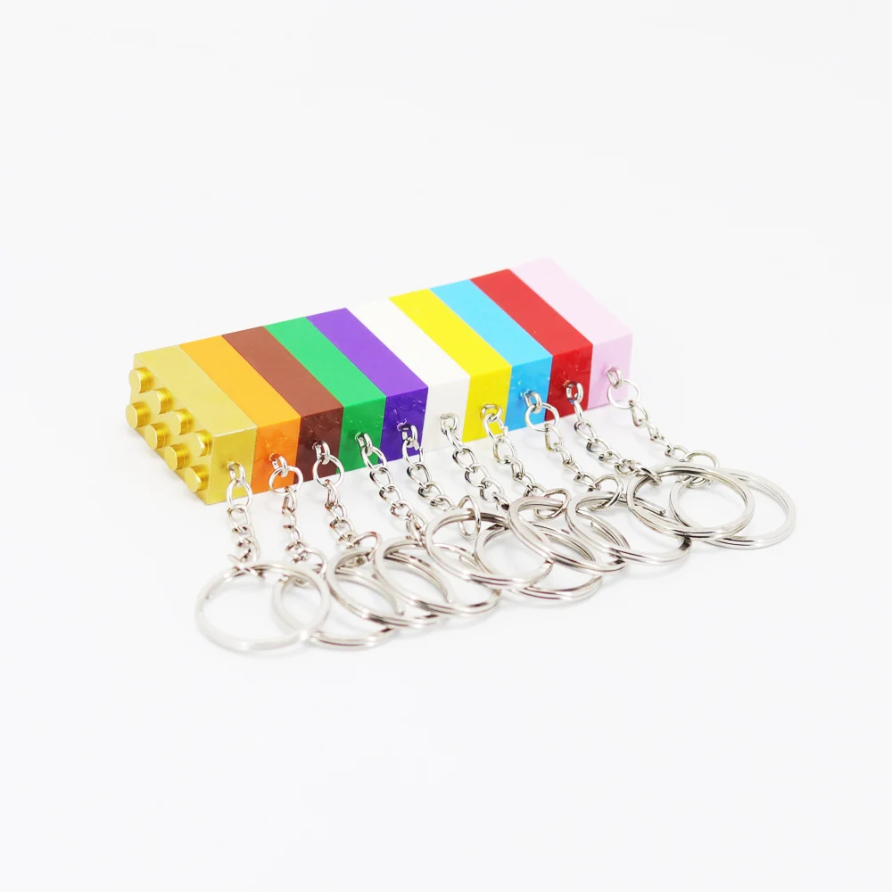 DIY MOC Keychain Brick 2x4 Building Blocks Creative Pendant Keychain Gift Plate Compatible Toys