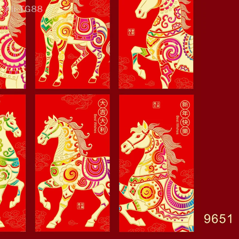 6 шт./компл., конверт для денег в китайском Новом году, счастливые красные карманы, весенний фестиваль, 2026 год лошади, красный конверт