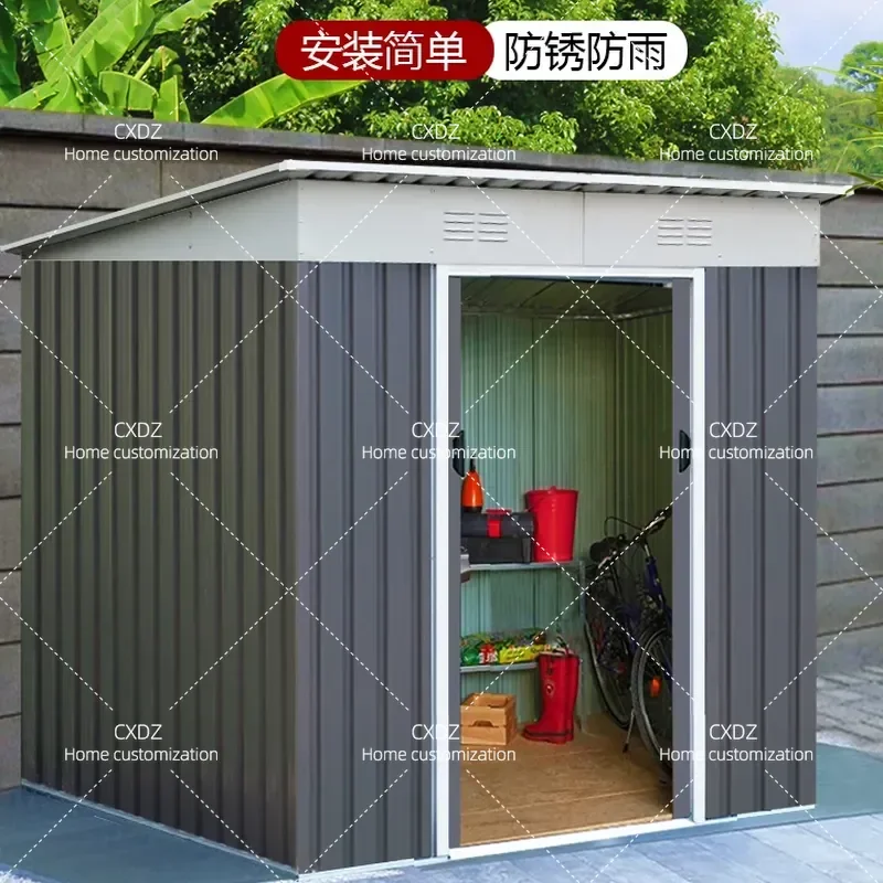 Outdoor Rainproof Utility Shed Simple Assembly Mobile Hut for Courtyard Tool Storage Roofed Tin Room